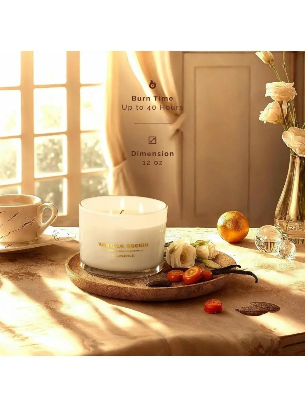 Large 3-Wick Vanilla Scented Candle - Natural Soy Wax, 40-Hour Burn, Elegant